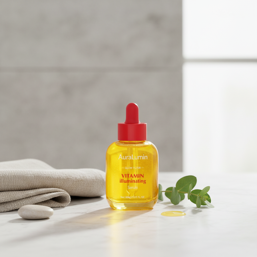 AuraLumin sérum éclat - mise en scène spa nordique premium