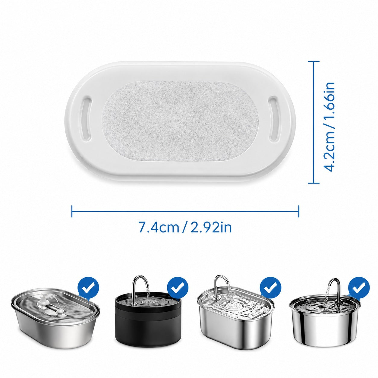 Pack of multi-stage replacement carbon filters designed for the PureFlow pet water fountain.