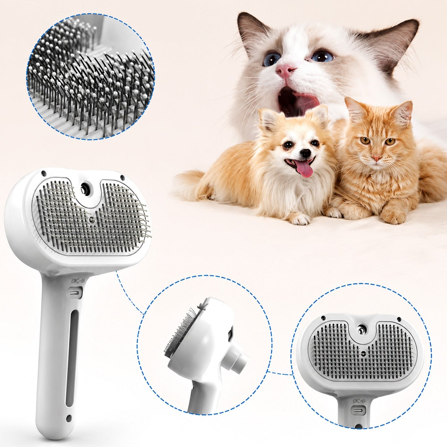 FurMist — détail des picots et zooms produit, chiens et chats