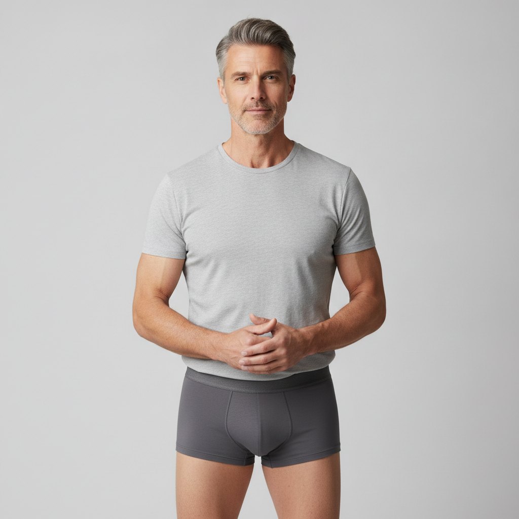Homme portant le boxer absorbant Sérényl Gris