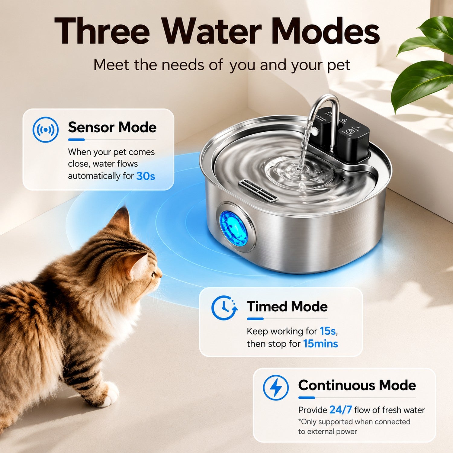 PureFlow — 3 modes de fonctionnement (capteur, minuterie, continu)