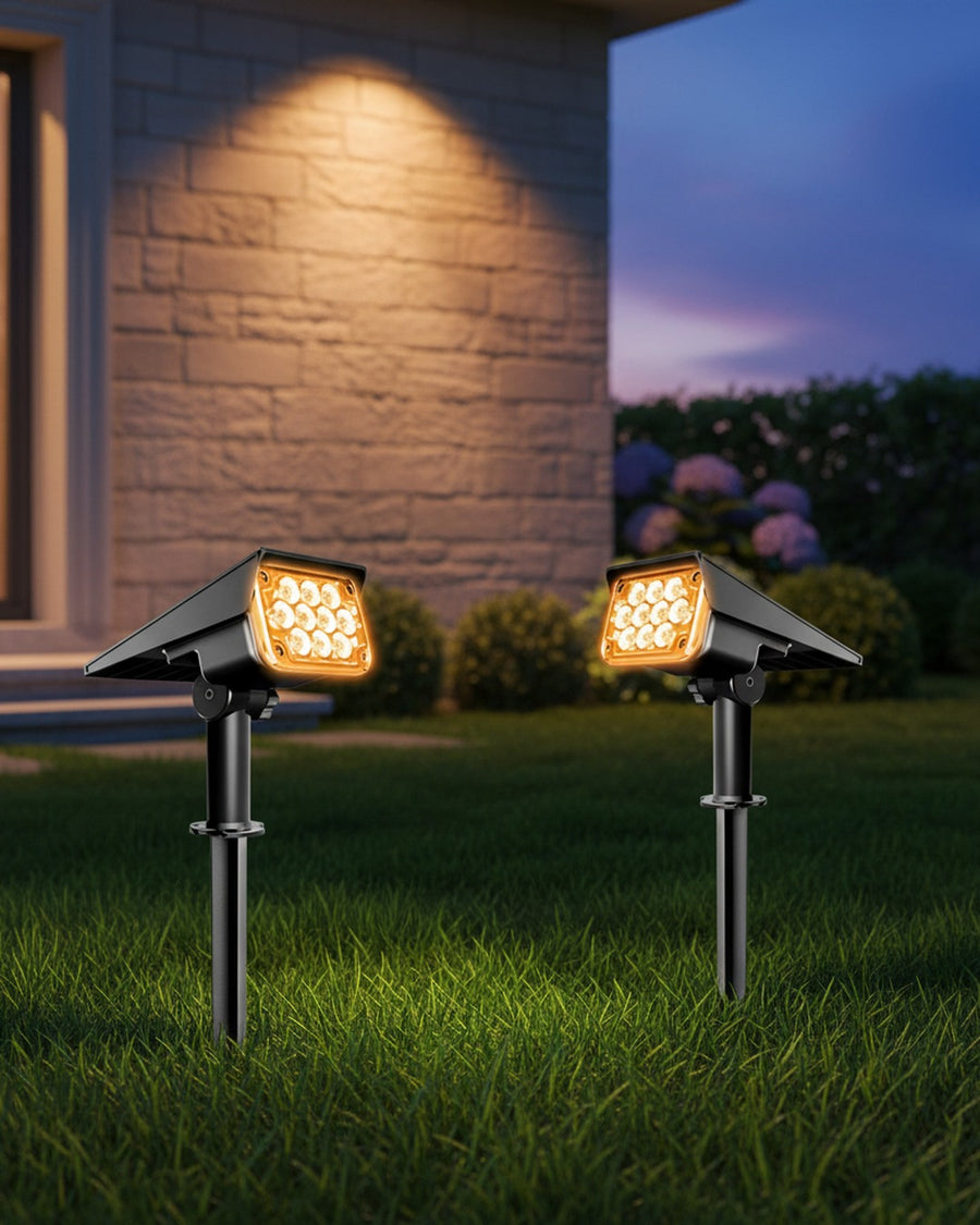Solyx jardin façade éclairée au crépuscule