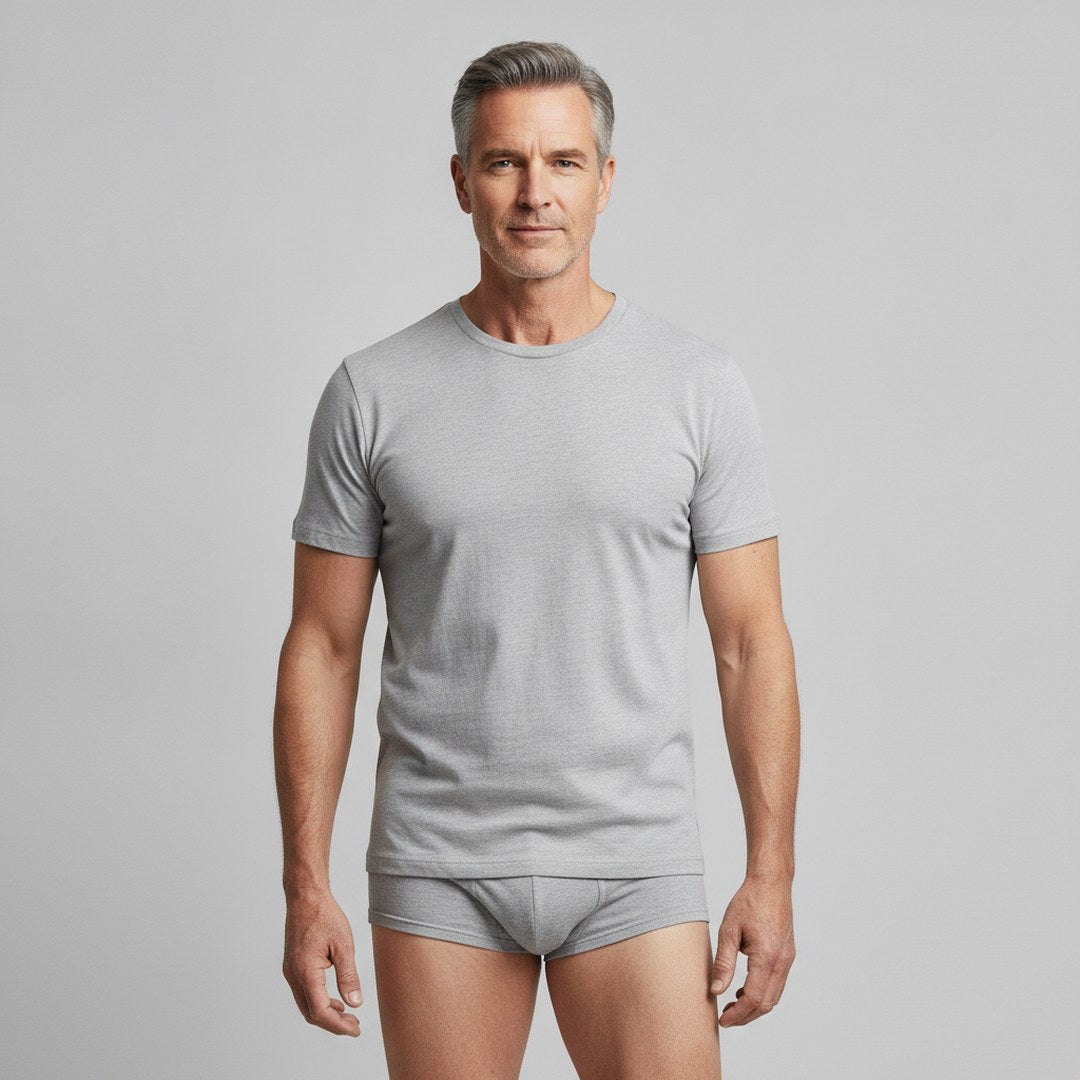 Sérényl — slip absorbant homme gris porté, confort et discrétion